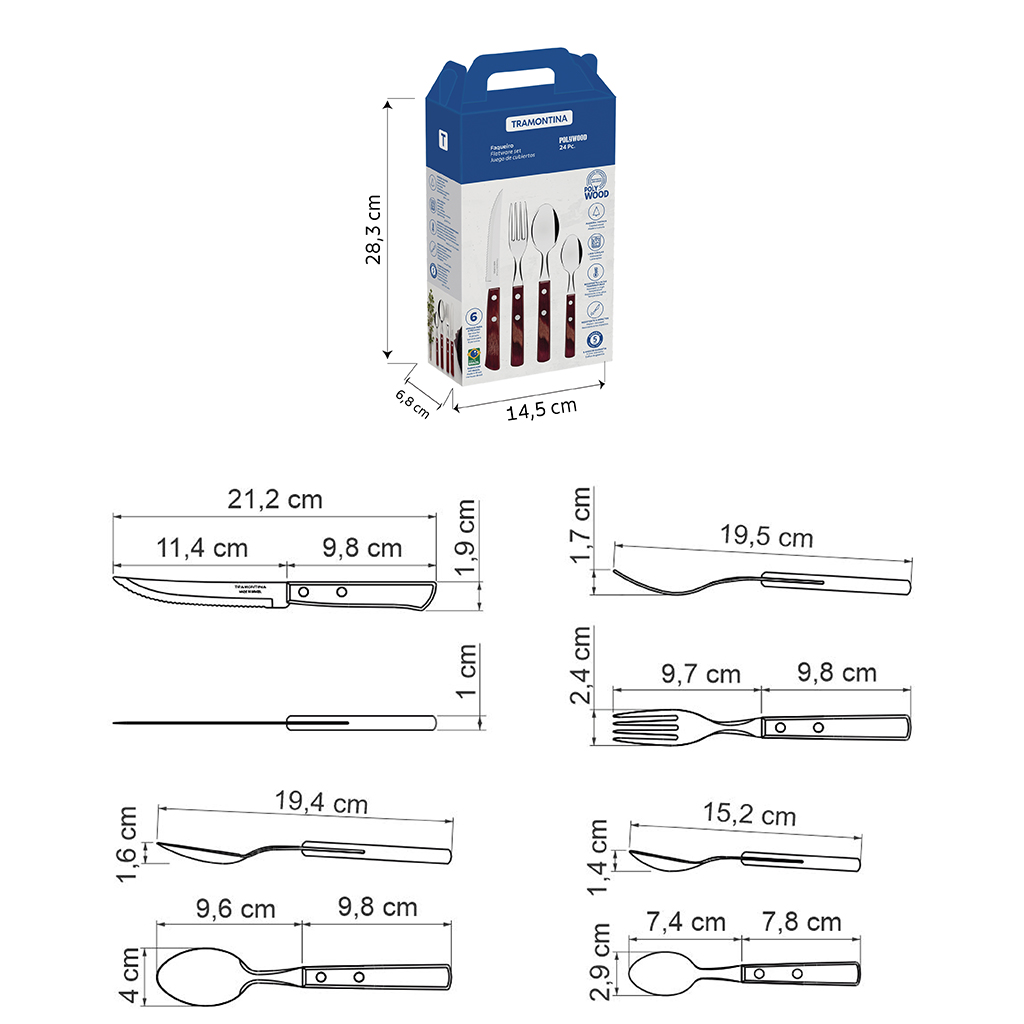 JUEGO CUBIERTOS TRAMONTINA 21199/705 POLYWOOD 24PZS