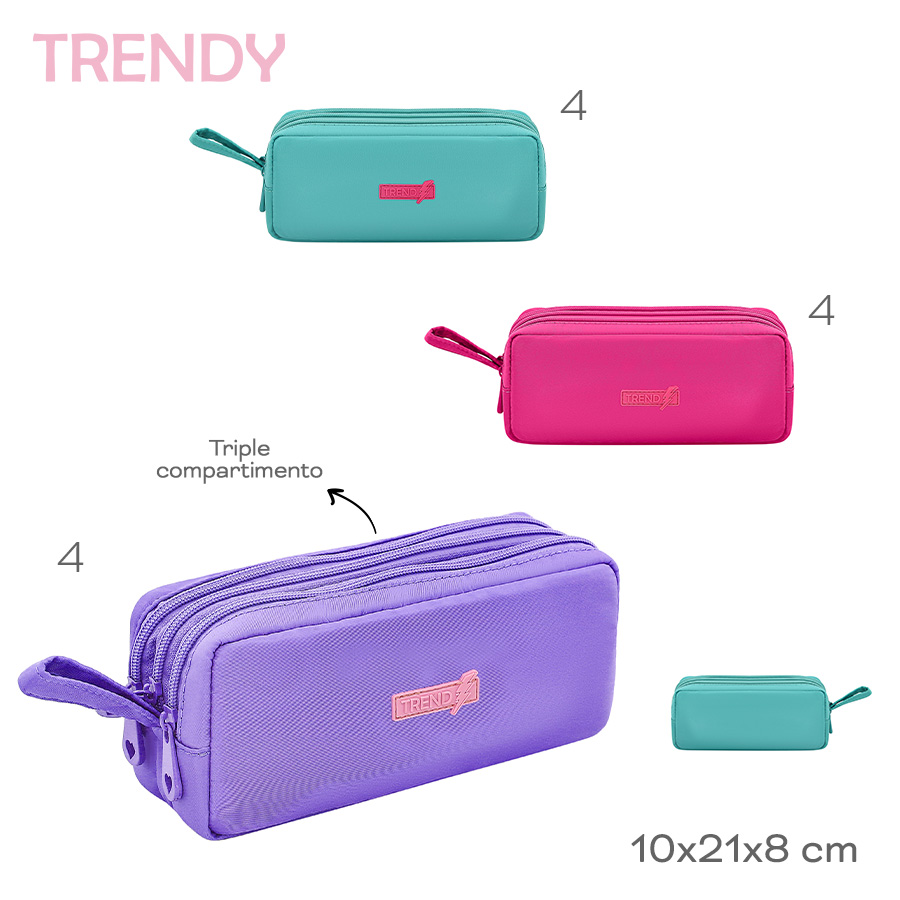 CARTUCHERA TRENDY 30244 LILA CON ROSA TRIPLE
