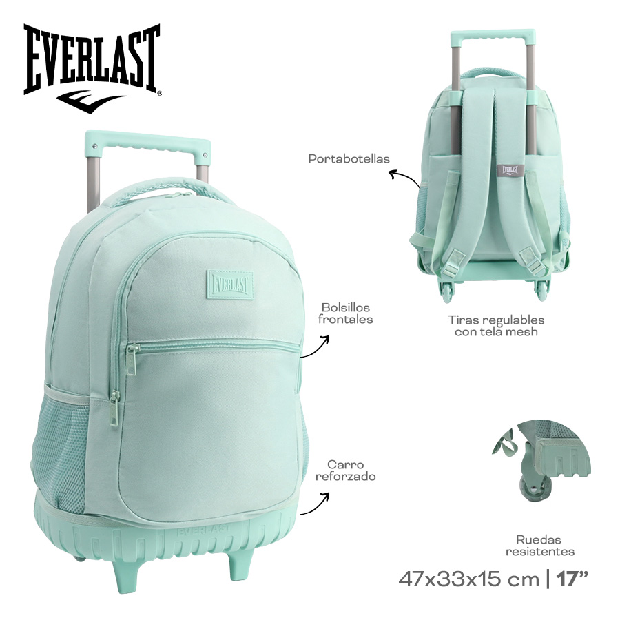 MOCHILA CARRO EVERLAST 28804 17" AQUA