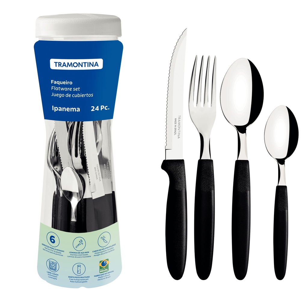 JUEGO DE CUBIERTOS TRAMONTINA 23399/091 IPANEMA 24PZS NEGRO