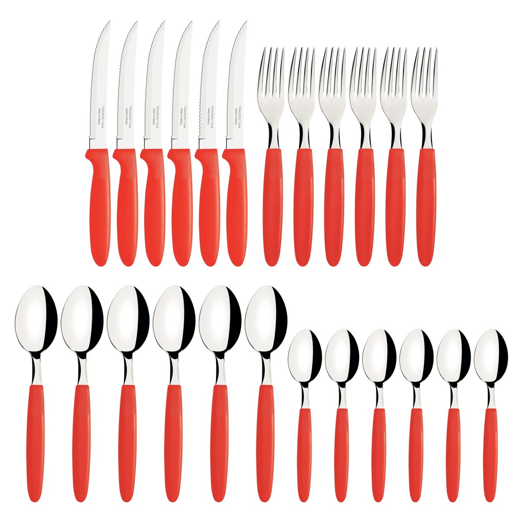 JUEGO DE CUBIERTOS TRAMONTINA 23399/791 IPANEMA 24PZS  ROJO