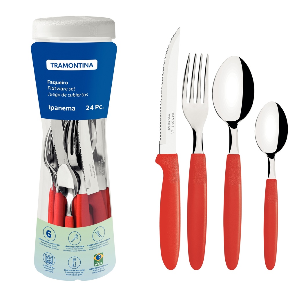 JUEGO DE CUBIERTOS TRAMONTINA 23399/791 IPANEMA 24PZS  ROJO