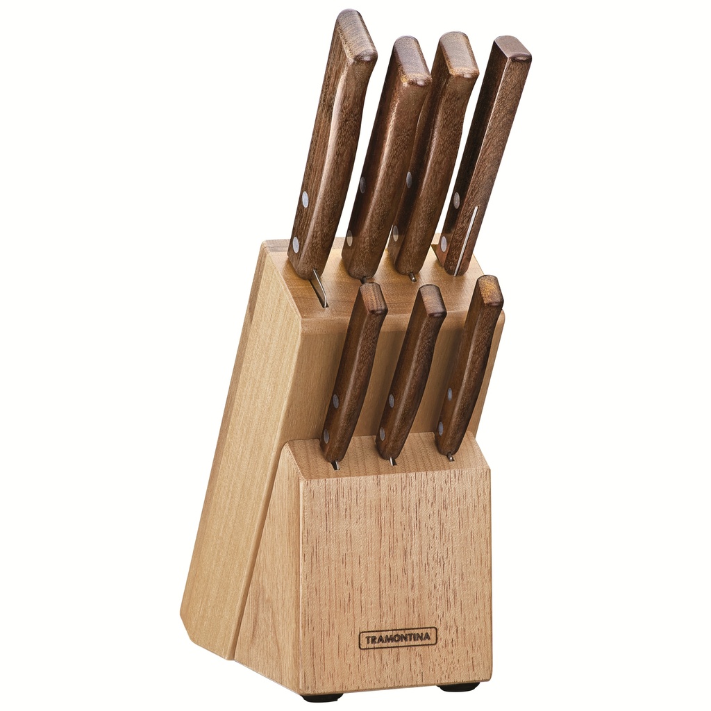 JUEGO DE CUCHILLOS TRAMONTINA 22299/026 TRADICIONAL 8PZS CON TACO MADERA NATURAL