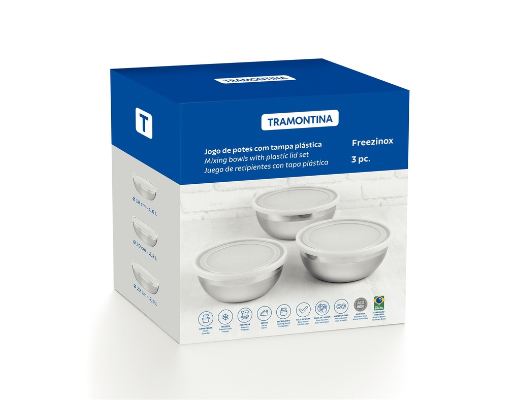 JUEGO DE CONTENEDORES TRAMONTINA 64220/210 FREEZINOX 3PZS REDONDOS