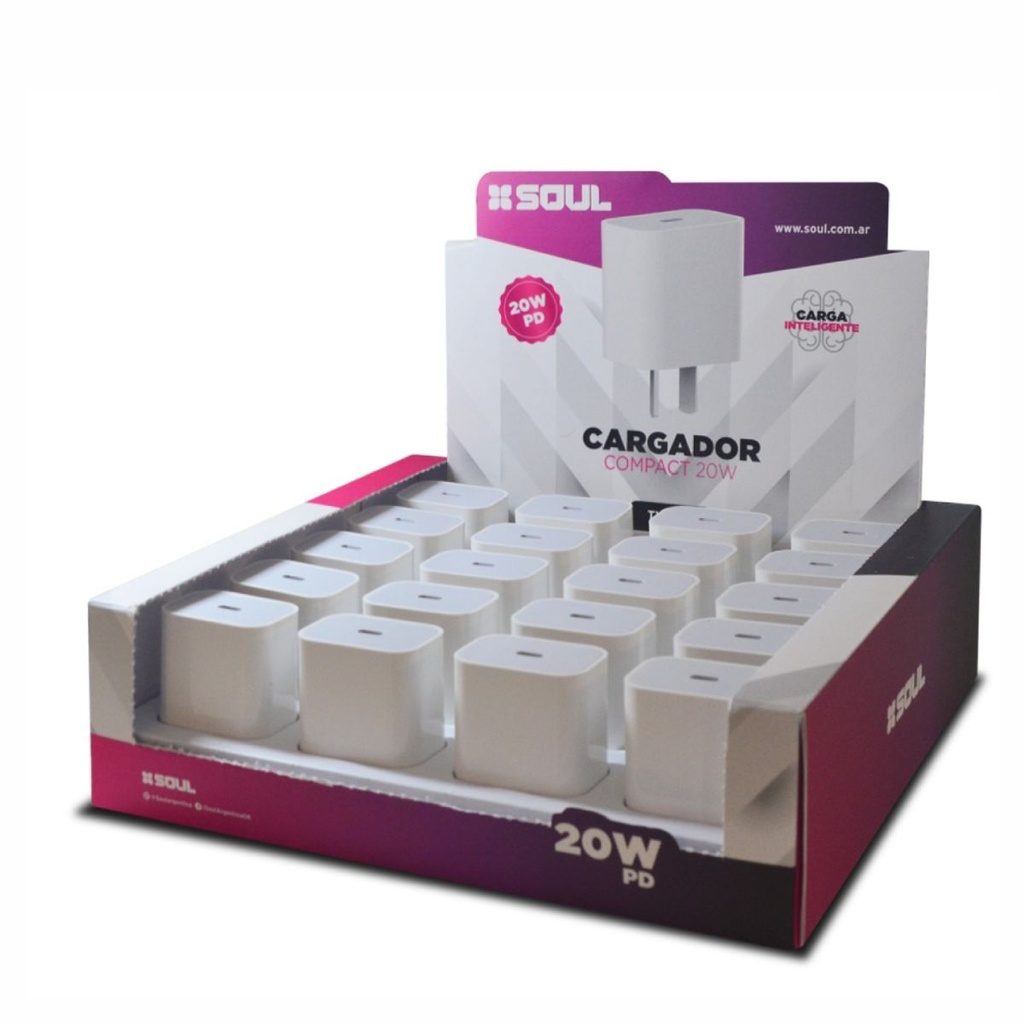 CARGADOR USB SOUL CVJ-PD20WX20 QC 20w SIN CABLE 20 UNIDADES