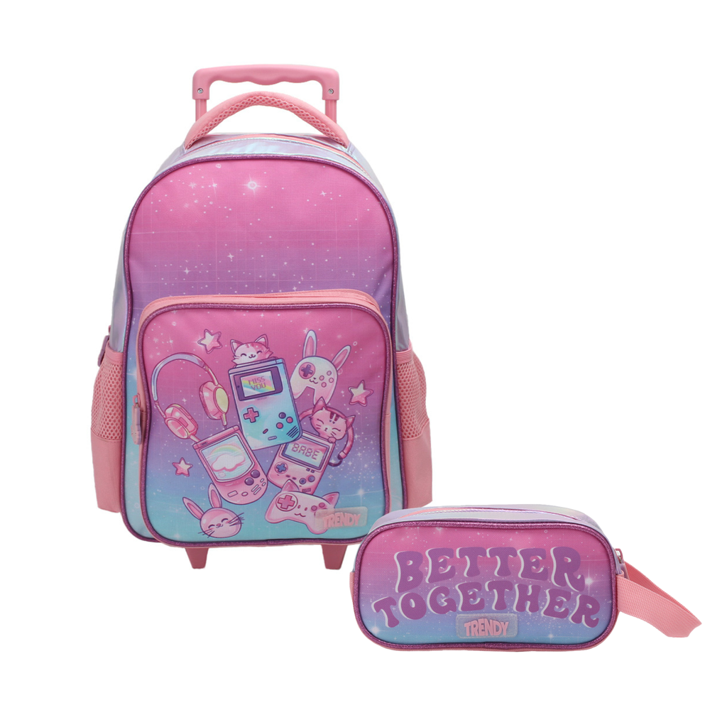 MOCHILA CARRO TRENDY 28090 13" ROSA C/CARTUCHERA