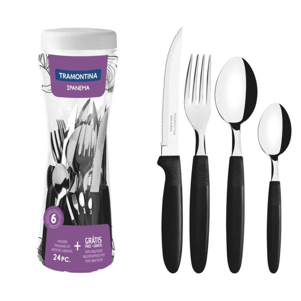 JUEGO DE CUBIERTOS TRAMONTINA 23399/091 IPANEMA 24PZS NEGRO