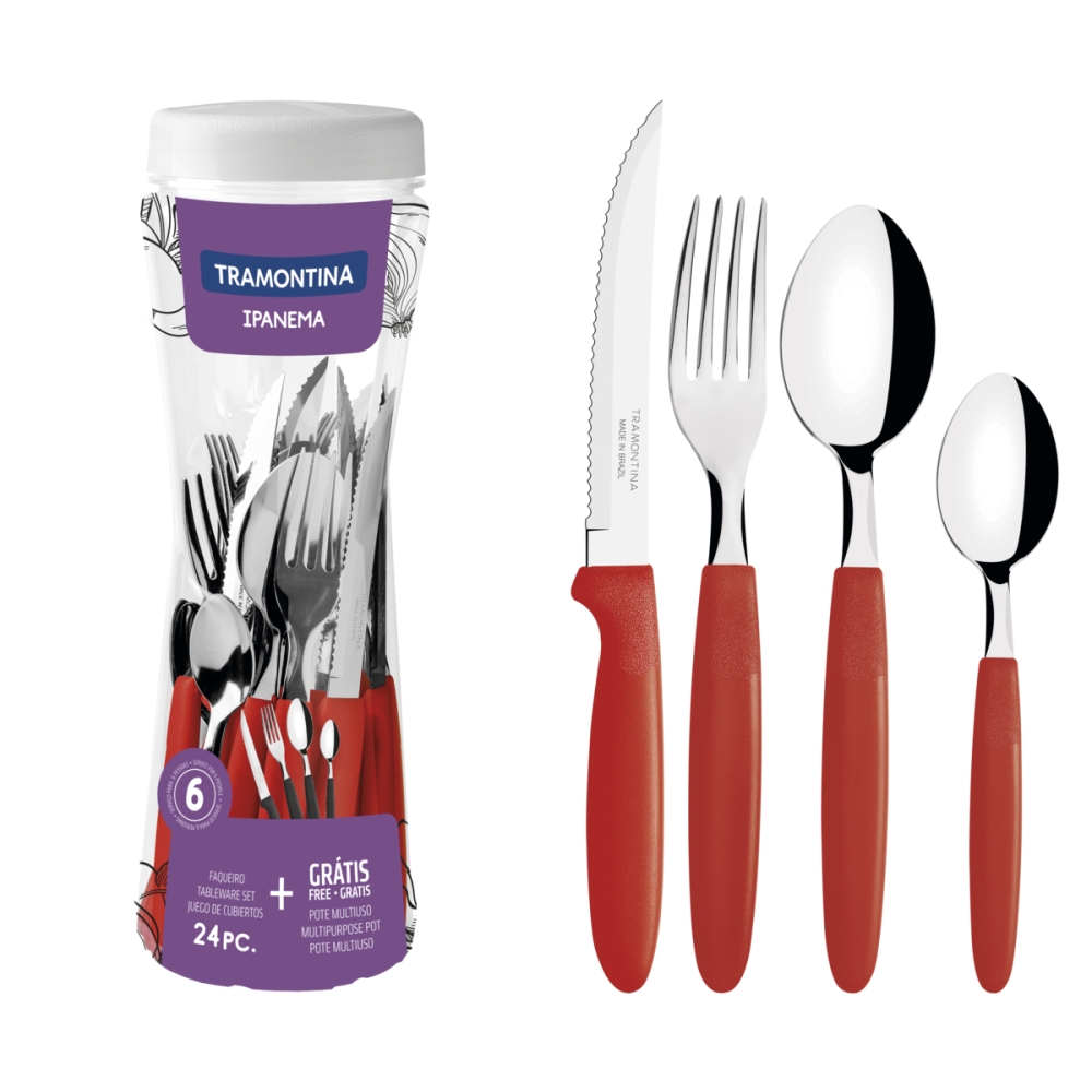 JUEGO DE CUBIERTOS TRAMONTINA 23399/791 IPANEMA 24PZS  ROJO