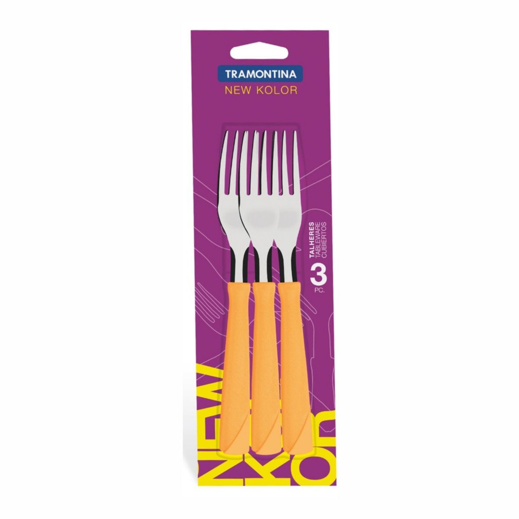 TENEDOR DE MESA TRAMONTINA 23162/340 NEW KOLOR NARANJA 3PZS