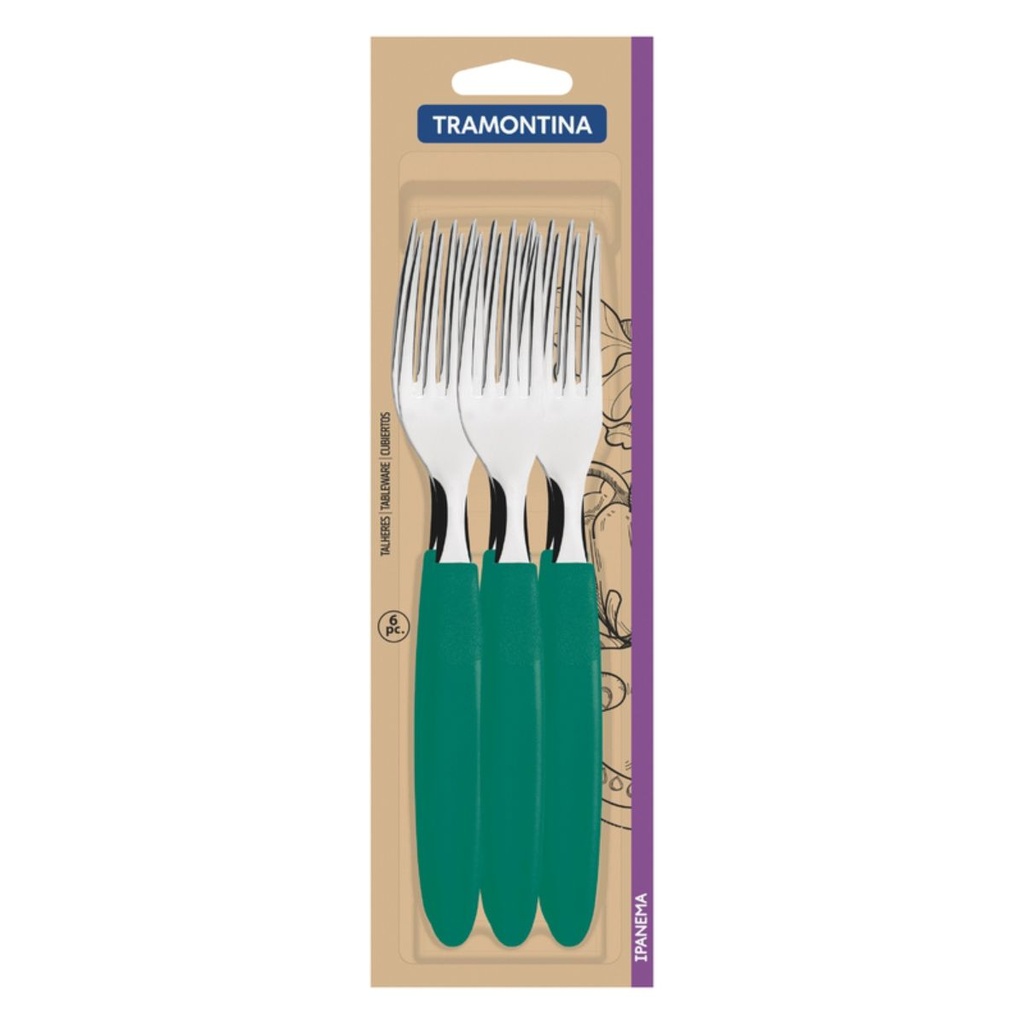 TENEDOR DE MESA TRAMONTINA 23362/622 IPANEMA VERDE 6PZS