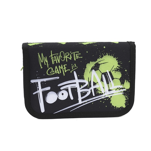 [199-25865] CARTUCHERA CON ÚTILES TRENDY 52586 FÚTBOL NEGRO