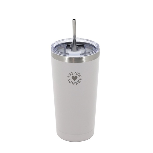 [199-84847] VASO TRENDY 18484 600ML BLANCO CON SORBETE DE ACERO