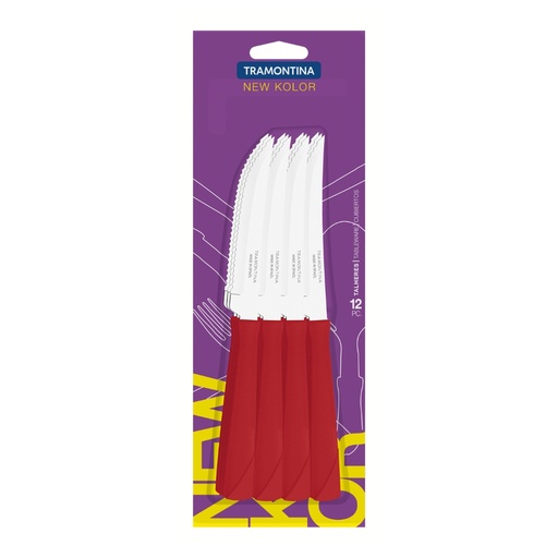 [086-27330] CUCHILLOS P/ASADO TRAMONTINA 23160/974 NEW KOLOR 12PZS ROJO
