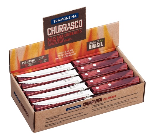 [086-86784] CUCHILLO P/ASADO TRAMONTINA 21199/764 5 POLYWOOD 60PZS ROJO