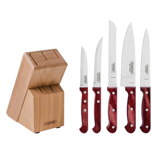 [086-99783] JUEGO DE CUCHILLOS TRAMONTINA 21199/783 POLYWOOD 6PZS CON TACO MADERA ROJO