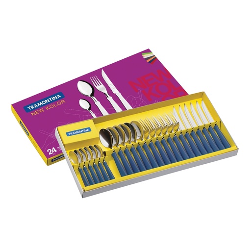 [086-57210] JUEGO DE CUBIERTOS TRAMONTINA 23199/162 NEW KOLOR 24 PZAS AZUL