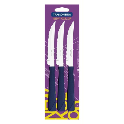 [086-60314] CUCHILLO P/ASADO TRAMONTINA 23160/314 NEW KOLOR 3 PZS AZUL