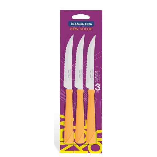 [086-60344] CUCHILLO P/ASADO TRAMONTINA 23160/344 NEW KOLOR 3PZS NARANJA