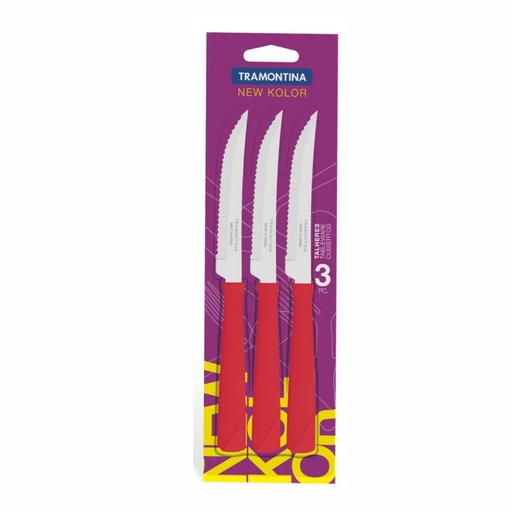 [086-60374] CUCHILLO P/ASADO TRAMONTINA 23160/374 NEW KOLOR 3PZS ROJO