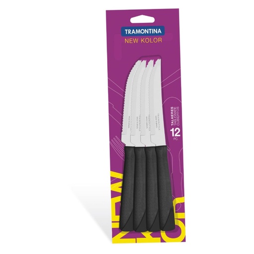 [086-60904] CUCHILLO P/ASADO TRAMONTINA 23160/904 NEW KOLOR 12PZS NEGRO