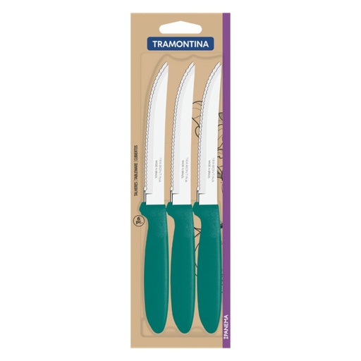 [086-60622] CUCHILLO P/ASADO TRAMONTINA 23360/622 IPANEMA 6PZS VERDE