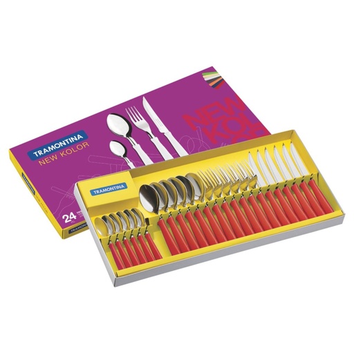 [086-99762] JUEGO DE CUBIERTOS TRAMONTINA 23199/762 NEW KOLOR 24PZS ROJO