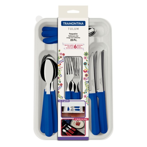 [086-99183] JUEGO DE CUBIERTOS TRAMONTINA 23299/183 TULUM AZUL 25PZS