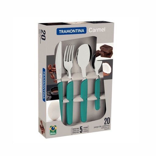[086-99081] JUEGO DE CUBIERTOS TRAMONTINA 23499/081 CARMEL TURQUESA 20PZS
